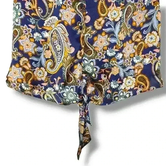 Eclair Floral Womens Satin Blouse Tie Front Top Colorful Size Medium - Picture 5 of 5